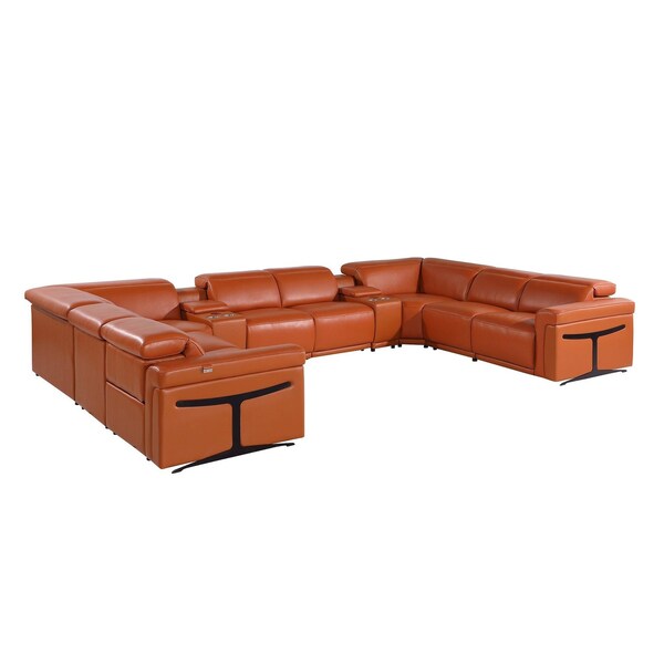 Homeroots Camel Italian Leather Power Reclining U Shaped Ten Piece Corner Sectional With Console 634692 - main