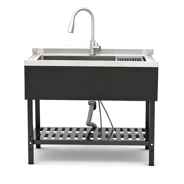 Wrightmaster 24 in. D x 40 in. W Freestanding Laundry/Utility Sink in Stainless Steel with Faucet ZOR-W3167P356271 - main