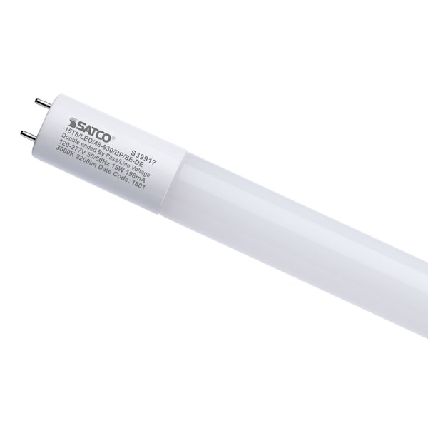 Satco 15W 4 Foot T8 LED 3000K CCT Medium Bi Pin Base Ballast Bypass Sngle or Double Ended Wiring 120-277V S39917 - main