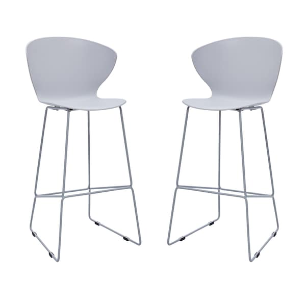 Homeroots Set of Two 30" Gray Heavy Duty Plastic and Metal Low Back Bar Height Bar Chairs, 2PK 555095 - main