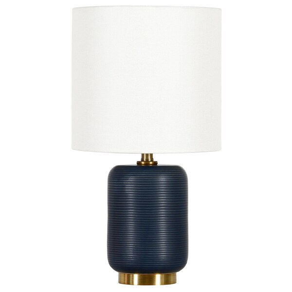 Homeroots 15" Blue and Gold Ceramic Cylinder Table Lamp With White Drum Shade 546122 - main