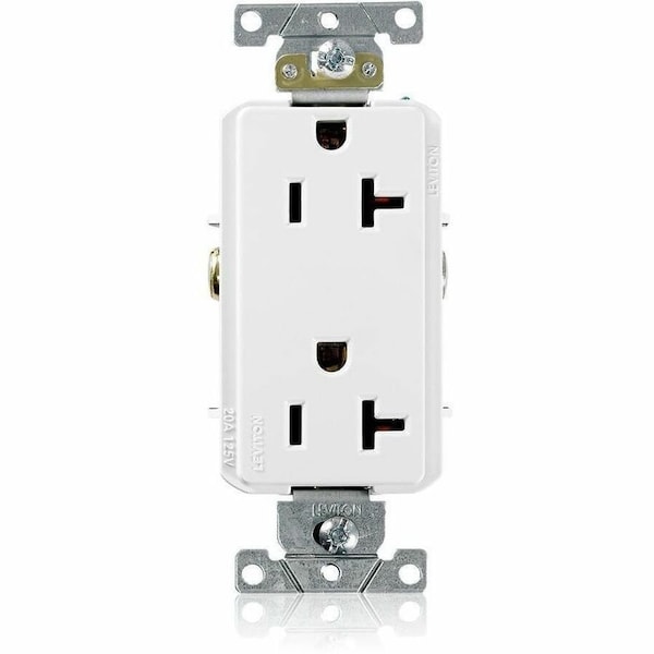 Leviton Straight Blade Receptacle, 5-20R, 20 A, 125V AC, 2 Pole, 3 Wire, Flush Mount, Single, White 16342-W - main
