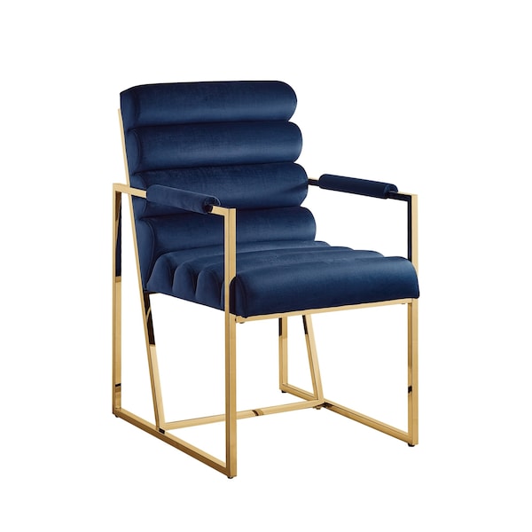 Homeroots Set of Two Tufted Navy Blue And Gold Upholstered Velvet Dining Arm Chairs 545057 - main