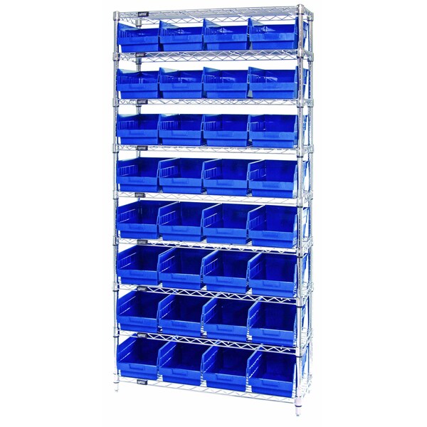 Quantum Storage Systems WIRE SHELVING UNIT W/32 BLUE BINS WR9-214BL - main