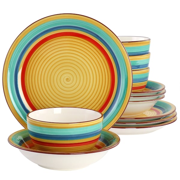 Gibson Home Rainbow 12 Piece Stoneware Dinnerware Set in Yellow Multi 136585.12 - main