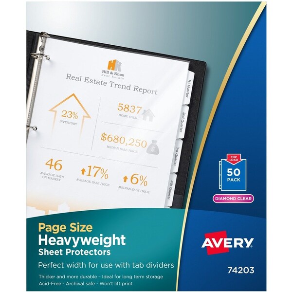 Avery Dennison Sheet Protector, 3-Hole, Clear, PK50 74203 - main