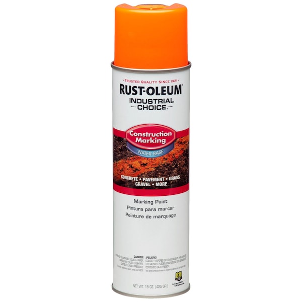 Rust-Oleum Construction Marking Paint, 17 oz., Fluorescent Orange, Water -Based 264697 - main