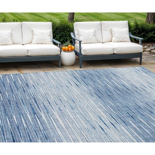 Homeroots 8' X 10' Navy Blue And Sky Blue Abstract Washable Indoor Outdoor Area Rug 587401 - main