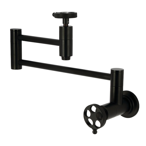 Kingston Brass Wall Mount Pot Filler Faucet with Knurled Handle, Matte Black KS8100RKZ - main