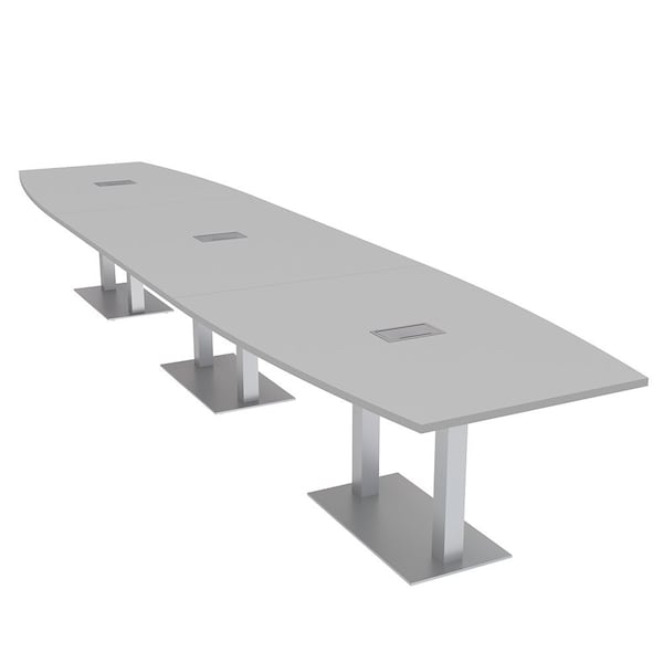 Skutchi Designs Boat Conference Table With Power Unit, 48 in W, 216 in L, Grey HAR-BOT-48x216-DOU-U779-ESIL - main