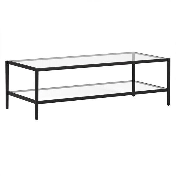 Homeroots 54" Black Glass And Steel Coffee Table With Shelf 521981 - main