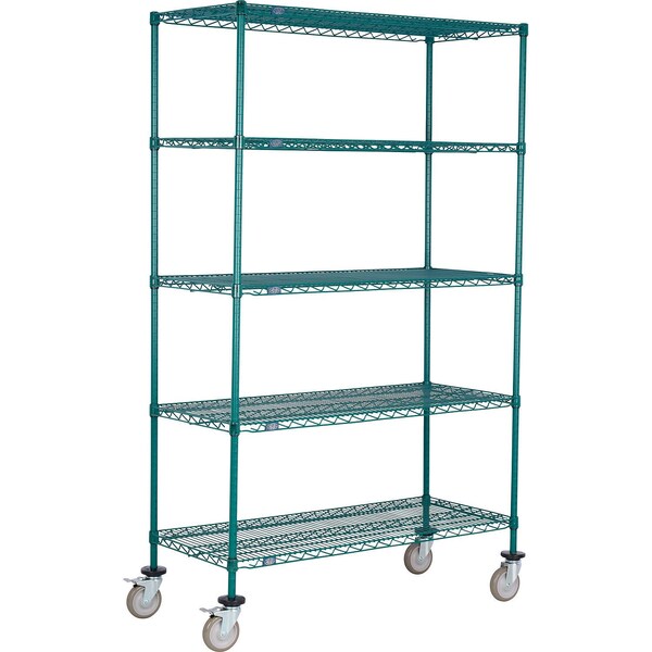 Global Industrial Nexel 5 Shelf Truck, Poly-Green, 54"W x 21"D x 60"H, Polyurethane Swivel Casters, 2 Brakes B3157527 - main