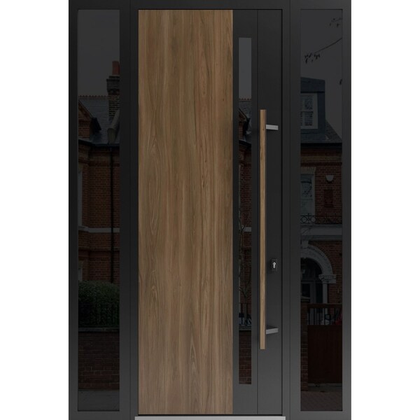 Vdomdoors Steel Door Dekton 0163 Venezia Noce 96”/ 2 Side Exterior Windows Sidelites/ Entry Door Painted W1 DEKTON0163EXD-VEN-W16+36+16xH96-LH-I - main