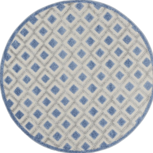 Homeroots 5' Blue And Gray Round Geometric Indoor Outdoor Area Rug 546851 - main