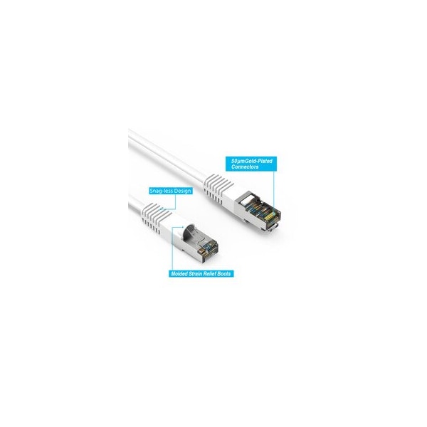 Cable Wholesale Shielded S/FTP Cat6 Ethernet Patch Cable, Snagless/Molded Boot, 26AWG, White, 1 foot 12X8-59101 - main