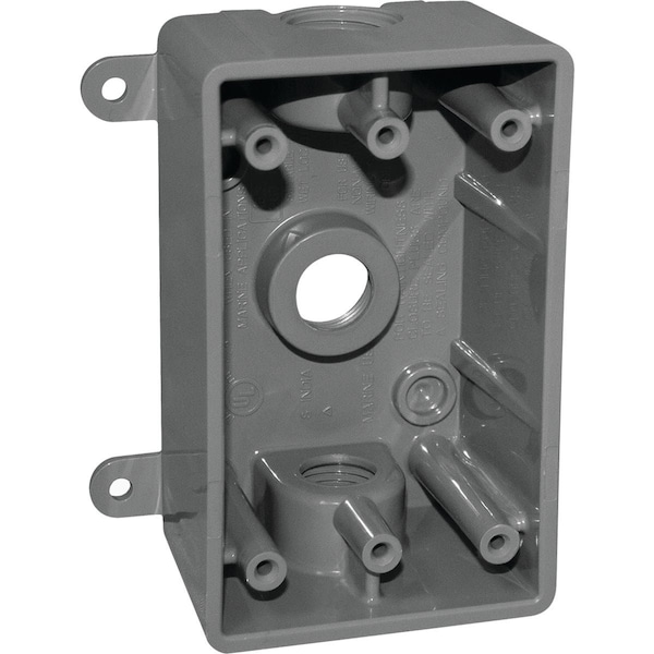 Southwire Single Gang 1/2'' 3/4'' 3-Hole Gray Weatherproof PVC Junction Box P1GB-37550-UPC - main
