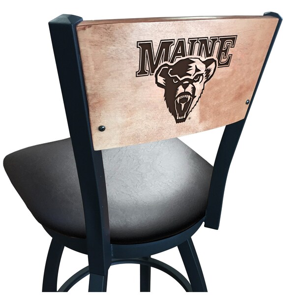 Holland Bar Stool Co 36" Blk Wrinkle Maine Swivel Bar Stool, Laser Engraved Back L03836BWMedMplAMaineUBlkVinyl - main