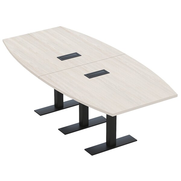 Skutchi Designs 8ft Conference Table With Power Unit | 8 Person Modular Boat Meeting Table | Harmony Series HAR-BOT-48X96-T.BK-K458-EBLK - main