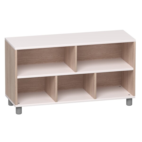 Beleduc By Playwell Palermo 1394x437x436mm Extra Wide 5-Compartment Shelf, Oak/White Veneer, Low Height, Ages 3+ 846033 - main