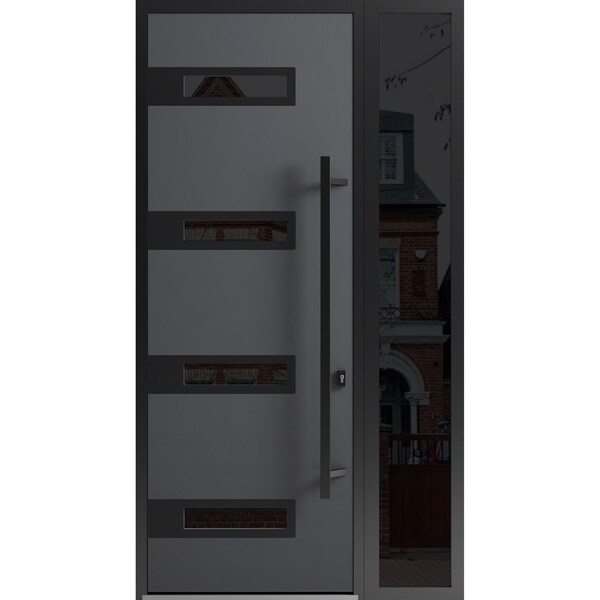 Vdomdoors Front Exterior Prehung Steel Door Ronex0131 Grey 96 Sidelight Exterior Window Sidelite Entry Metal RONEX0131EXD-GRE-W36+16xH96-LH-I - main