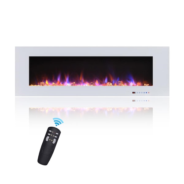 Edendirect 60-in W White Wall mount LED Flat wall Electric Fireplace with Remote Control Included ZR-WM60-WH - main