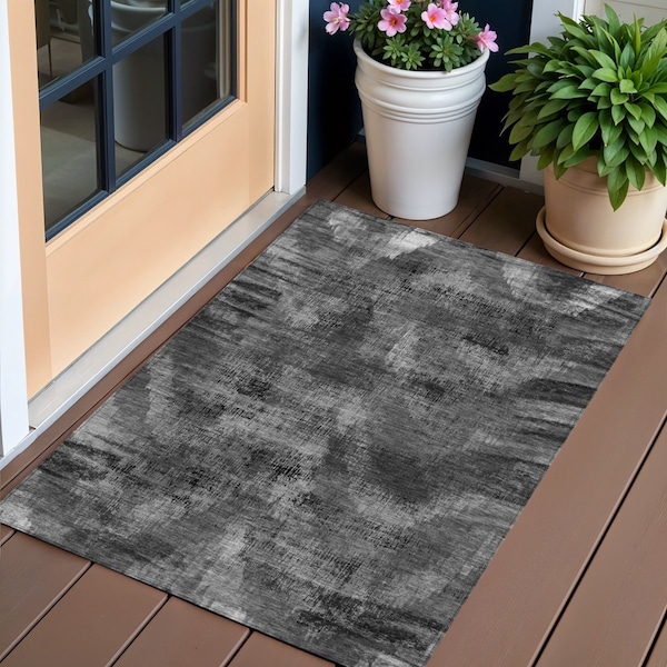 Homeroots 3' X 5' Gray Charcoal And Silver Abstract Washable Indoor Outdoor Area Rug 587134 - main