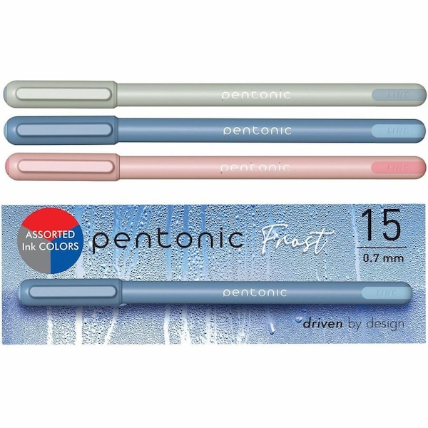 Pentonic Frosted Barrel Ballpoint Pens, 0.7 mm Fine Pen Point, Assorted Ink, Frost Barrel, 80PK PEN13088 - main