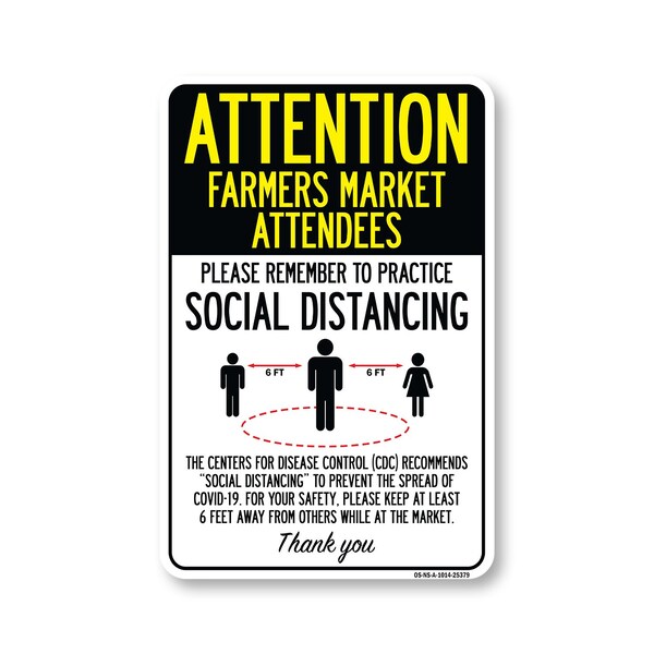 Signmission Public Safety, Farmers Market Attendees Practice Social Distancing, 14in X 10in, OS-NS-A-1014-25379 OS-NS-A-1014-25379 - main