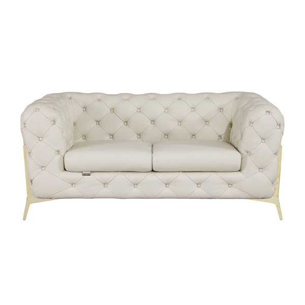 Homeroots 69in Cream and Gold Italian Leather Loveseat 720511 - main