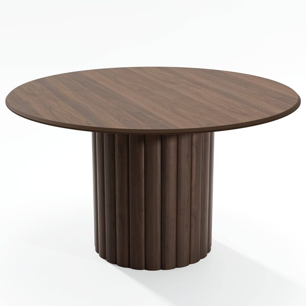 Homeroots 52" Brown Wood Pedestal Base Round Top Dining Table 720650 - main