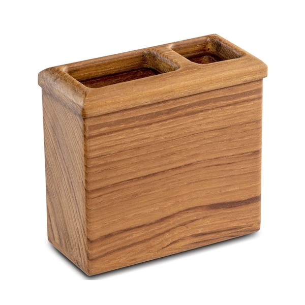 Homeroots Traditional Solid Teak Rectangular Toothbrush Holder 475840 - main