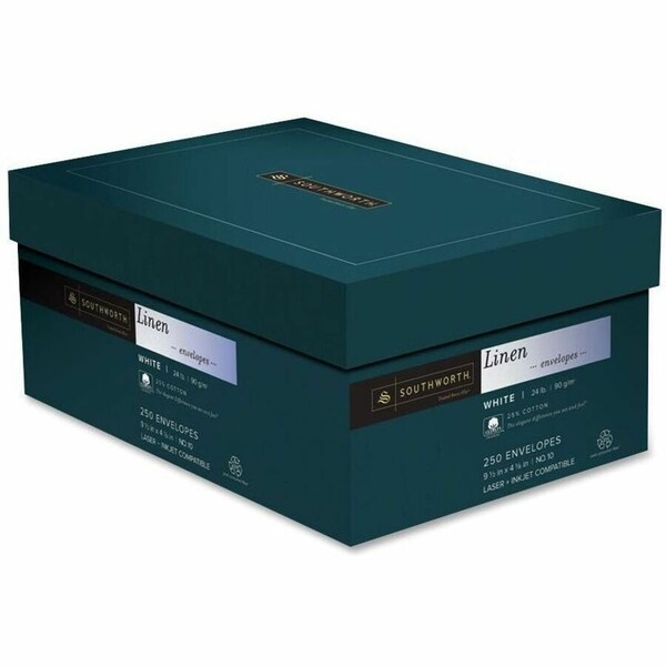 Southworth Co Southworth J554-10 Credentials Collection Fine Linen No 10 Envelope- V-Flap- White- 250/Box J554-10 - main