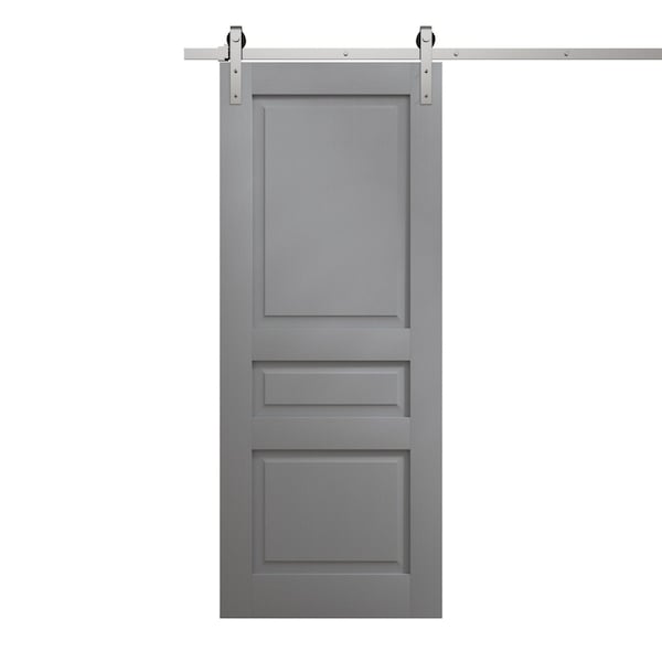 Sartodoors Modern Barn Door 28 x 80 inches, Ego 5012 Painted Grey Oak, 6.6FT Silver Rail Track Heavy Hardware EGO5012BD-S-SEK-28 - main