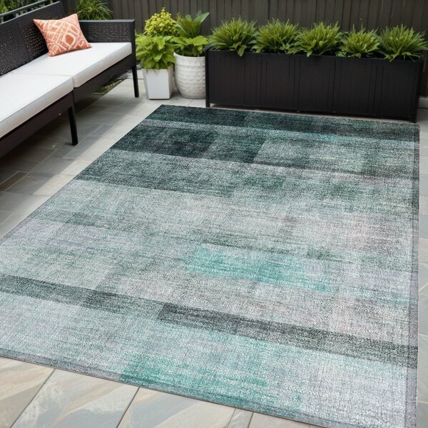 Homeroots 5' X 8' Teal Ombre Washable Non Skid Indoor Outdoor Area Rug 563686 - main