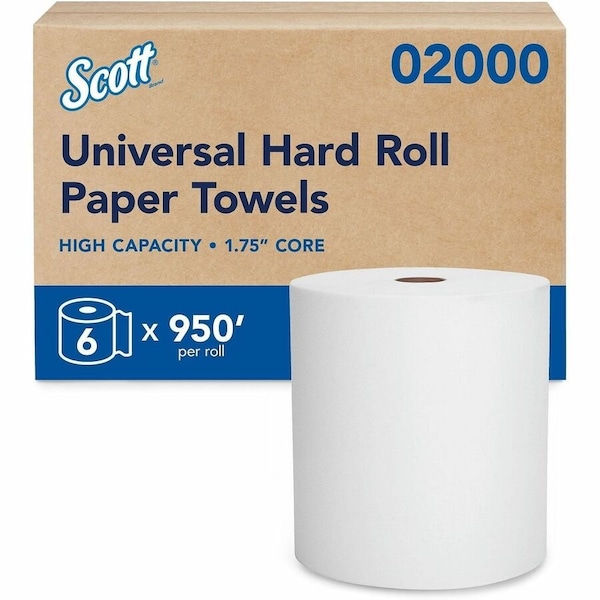 Scott Essential Hardwound Paper Towels, 1 Ply, Continuous Roll Sheets, 950 ft, White, 6 PK 02000 - main