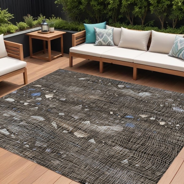 Homeroots 10' X 14' Chocolate And Beige Abstract Washable Indoor Outdoor Area Rug 631172 - main