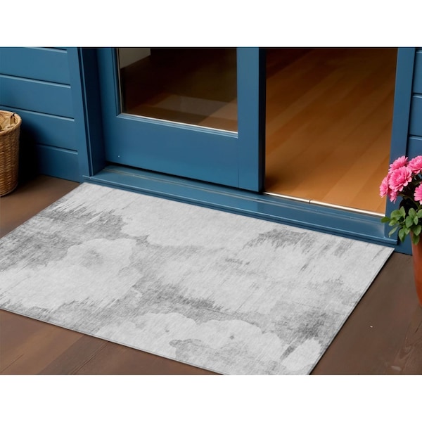 Homeroots 3' X 5' Silver Gray And Pewter Abstract Washable Indoor Outdoor Area Rug 582680 - main