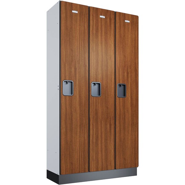 Global Industrial 1-Tier 3 Door Wood Locker, 36"W x 15"D x 76"H, Cherry, Assembled 299222 - main