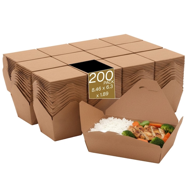 Eco Harmony Products Kraft Paper Take-Out Boxes, PFAS-Free, Recyclable, 8.4" x 6.3" x 1.9", 200PK 804583 - main