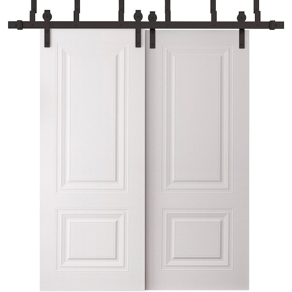 Sartodoors Sliding Closet Barn Bypass Doors 64 x 84 inches, BASIC 9772 White, 6.6ft Rails Hardware Set, Wood BASIC9772BBB-SKIN-6484 - main