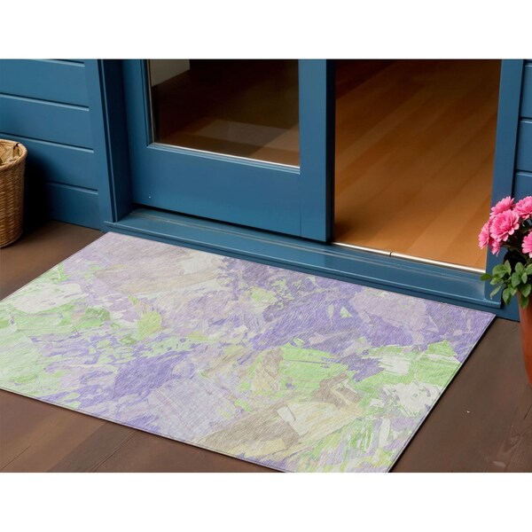 Homeroots 3' X 5' Lavender Mint Green And Beige Abstract Washable Indoor Outdoor Area Rug 618544 - main