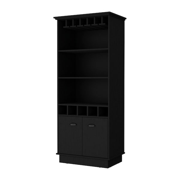 Homeroots 70" Black Wood Bar Cabinet With Two Doors 552297 - main