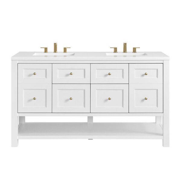 James Martin Vanities Breckenridge 60 in. Double Vanity, Bright White, w/ 3 CM White Zeus Quartz Top 330-V60D-BW-3WZ - main