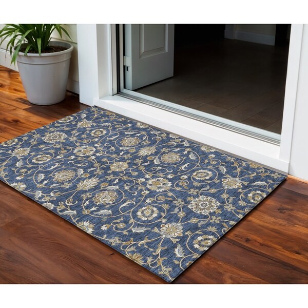 Homeroots 3' X 5' Navy Blue Brown And Ivory Moroccan Washable Indoor Outdoor Area Rug 605163 - main