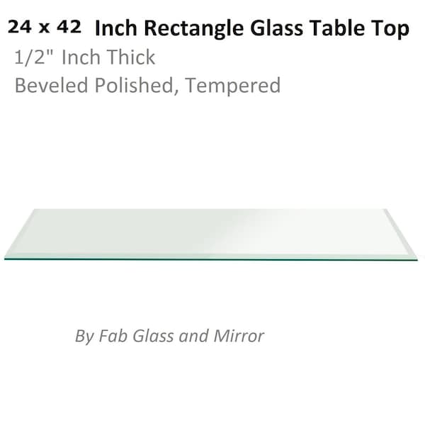 Fab Glass And Mirror 24x42in Rectangle 1/2in Thick, Beveled Tempered Radius Corners Glass Table Top, 24in x 42in, Cl T-24x42REC12THBETE - main