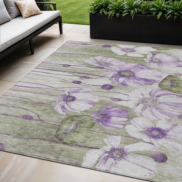 Homeroots 5' X 8' Purple And Lavender Floral Washable Indoor Outdoor Area Rug 582765 - main