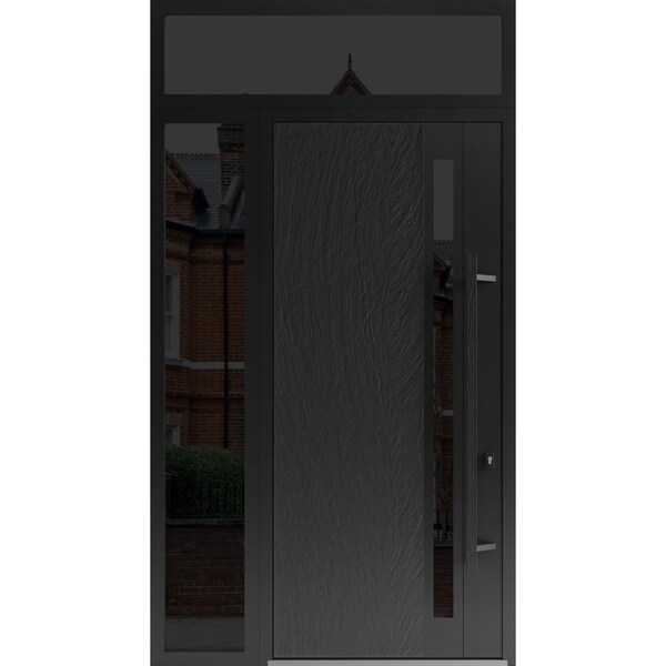 Vdomdoors Steel Door Dekton 0163 Ardesia Nero 96”/ Side and Top Exterior Window Sidelite Entry Door Painted DEKTON0163EXD-ARD-W36+16xH96+16-LH-I - main