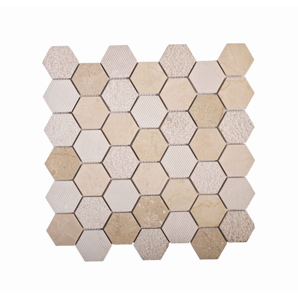 Apollo Tile Beige 12x12 Crema Marfil Marble Polished, Etched Floor and Wall Mosaic Tile 4.92 sqft/case, 5PK APLBL8801CMA - main