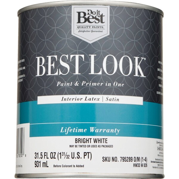 Do It Best Best Look Latex Premium Paint & Primer In One Satin Interior Wall Paint Bright Wht 1 Qt. HW33W0826-14 - main