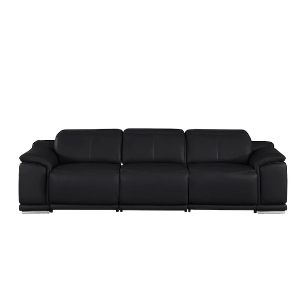 Homeroots 107" Black Top Grain Leather Reclining USB Sofa 643700 - main